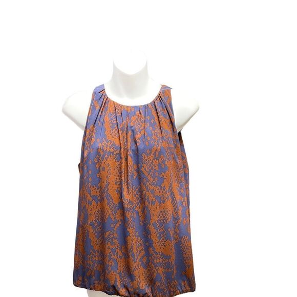 Trina Turk Women's Sleeveless Navy / Brown Silk Top Size S - Picture 1 of 8